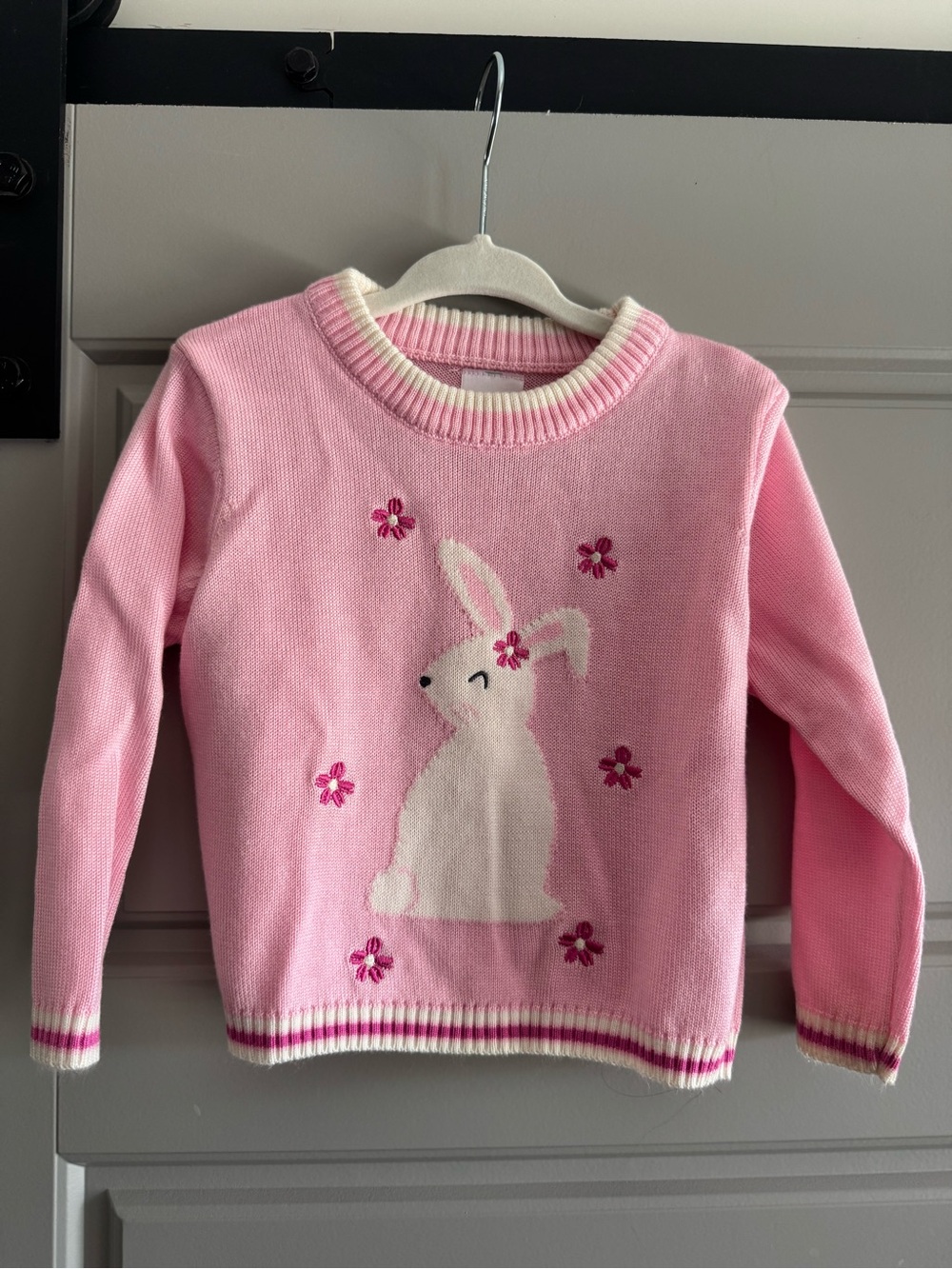 Kids Pink Bunny Knit Sweater - Cute Floral Design
